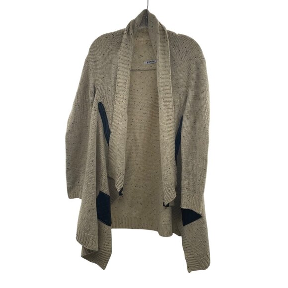 RENJO Womens Knit Cardigan Open Front Faux Leather Pockets Size Large - Picture 1 of 9